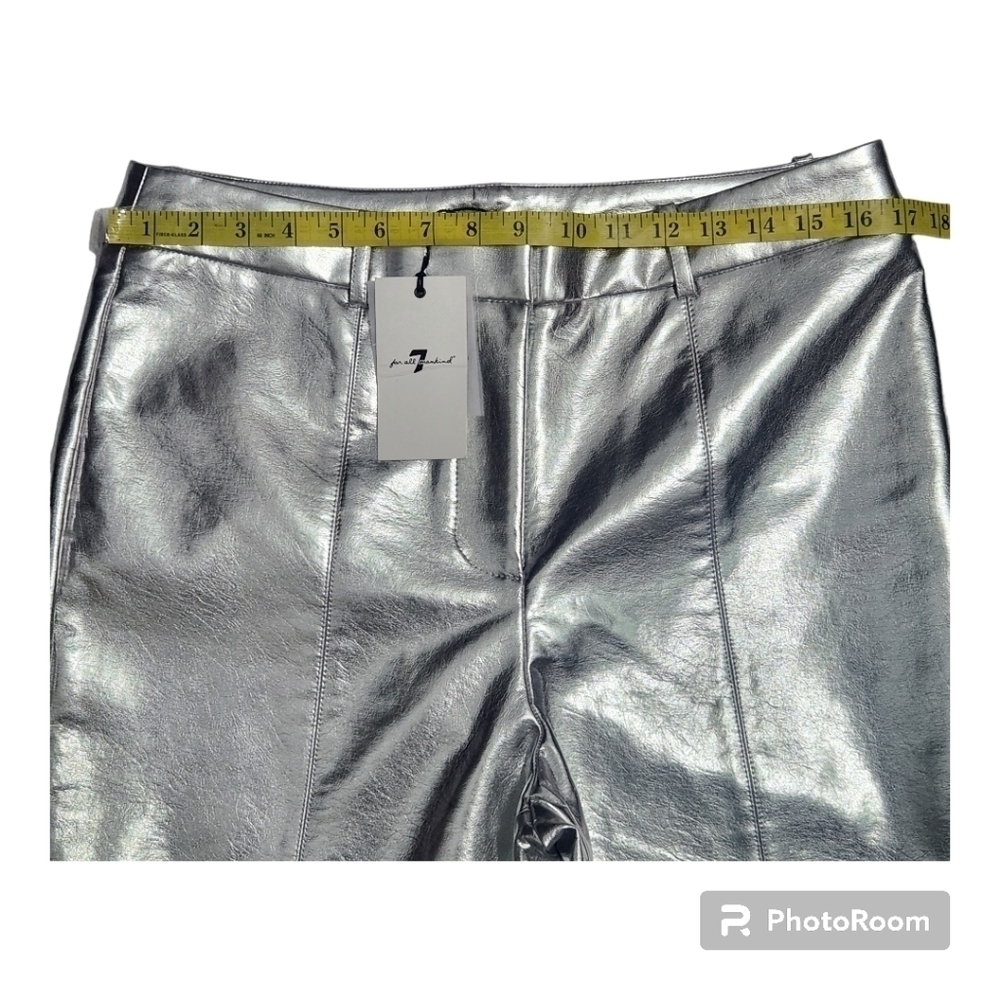 7 For All Mankind Silver Metallic  Coated Faux Leather Jeans Womes SIZE US Large - Picture 7 of 13